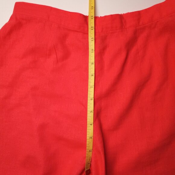 Linen Blend Cropped Pants Size L Hot Coral Pink Tiki Design High Rise Straight - Picture 8 of 10